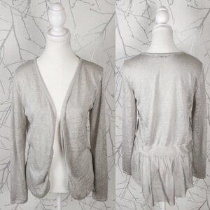 Elena Baldi Ivory Silver Lightweight Knit Open Front Peplum Cardigan